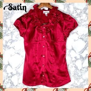 ⭐️ Amy’s Closet Red SATIN Y2K Ruffle Blouse Girls Large